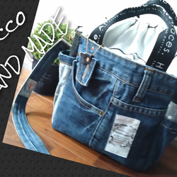 №721【レア✨️Dots DENIM✖️北欧巾着ToteBAG⚮̈♡✨️】デニムリメイクトートバッグ♫水玉柄♥ 16枚目の画像