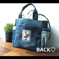 №721【レア✨️Dots DENIM✖️北欧巾着ToteBAG⚮̈♡✨️】デニムリメイクトートバッグ♫水玉柄♥ 4枚目の画像