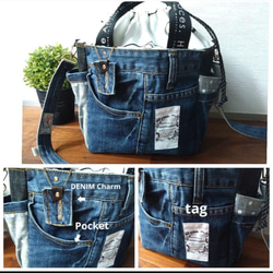 №721【レア✨️Dots DENIM✖️北欧巾着ToteBAG⚮̈♡✨️】デニムリメイクトートバッグ♫水玉柄♥ 3枚目の画像