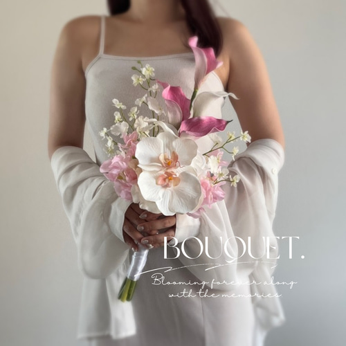 ホワイト ピンク系 アーティフィシャルフラワーブーケ ウェディング