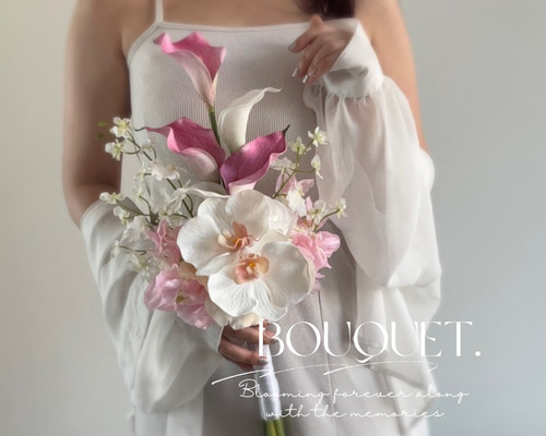 ホワイト ピンク系 アーティフィシャルフラワーブーケ ウェディング