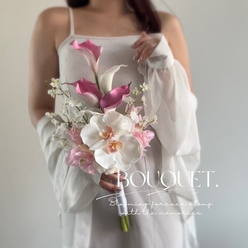 ホワイト ピンク系 アーティフィシャルフラワーブーケ ウェディング