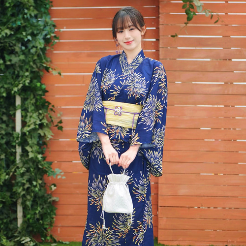 新品未使用♡二部式浴衣♡紺色花火柄♡セパレート浴衣♡ホワイト帯付き 翌日発送 二部式浴衣&しわ兵児帯セット 上下セット 巻きタイプ