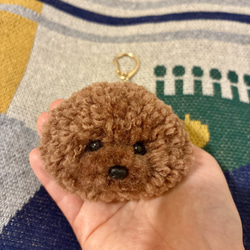 うるうるおめめのアフロトイプードル ポンポン毛糸キーホルダー