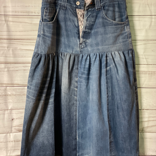 キレイめジーンズリメイクスカートsk-0001 ロングスカート（マキシ丈