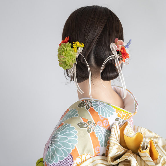 ボブ/ミディアムヘッドドレス/タイトツインお団子ヘアアレンジS】成人