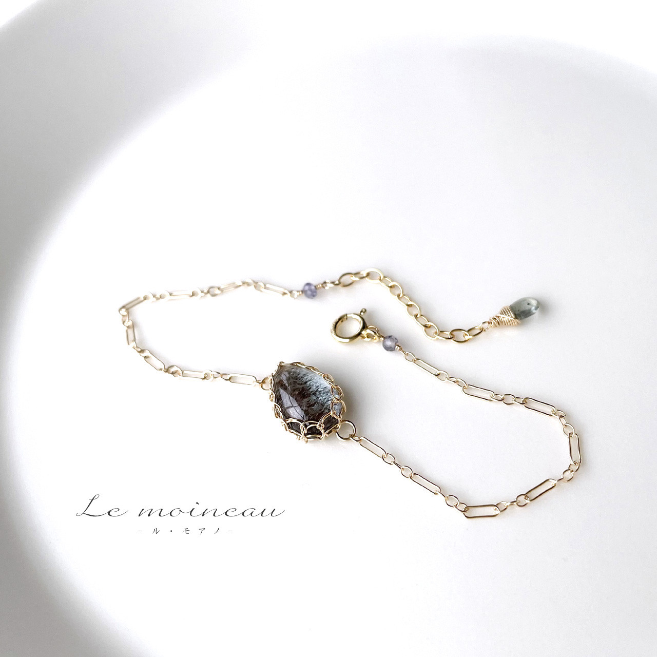 モスアクアマリンの一粒ブレスレット*14kgf*