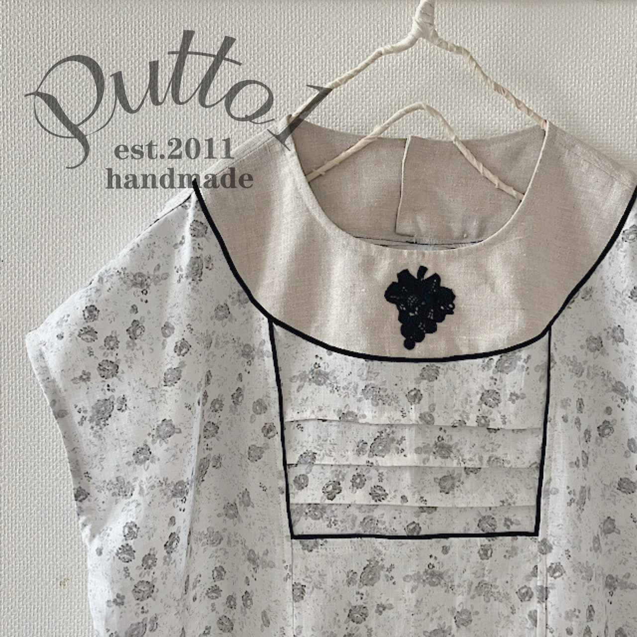 生成り×ストライプは完売/ 花柄のみご注文可能「受注生産」ぶどうのレースのブラウス