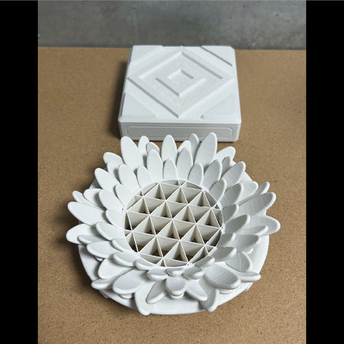 3Dプリンター鉢 鉢皿セット_花_S_WH 作家鉢 植木鉢 一輪挿し・花瓶