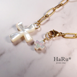 宝石質シェル（クロス／十字架）☆サージカルステンレスネックレス（5WAY）S 8枚目の画像