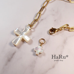 宝石質シェル（クロス／十字架）☆サージカルステンレスネックレス（5WAY）G 5枚目の画像