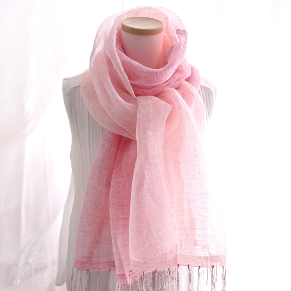 夏、シャリッ！国産リネン100% バイカラー＊ロング ストール 《レッド×ピンク》