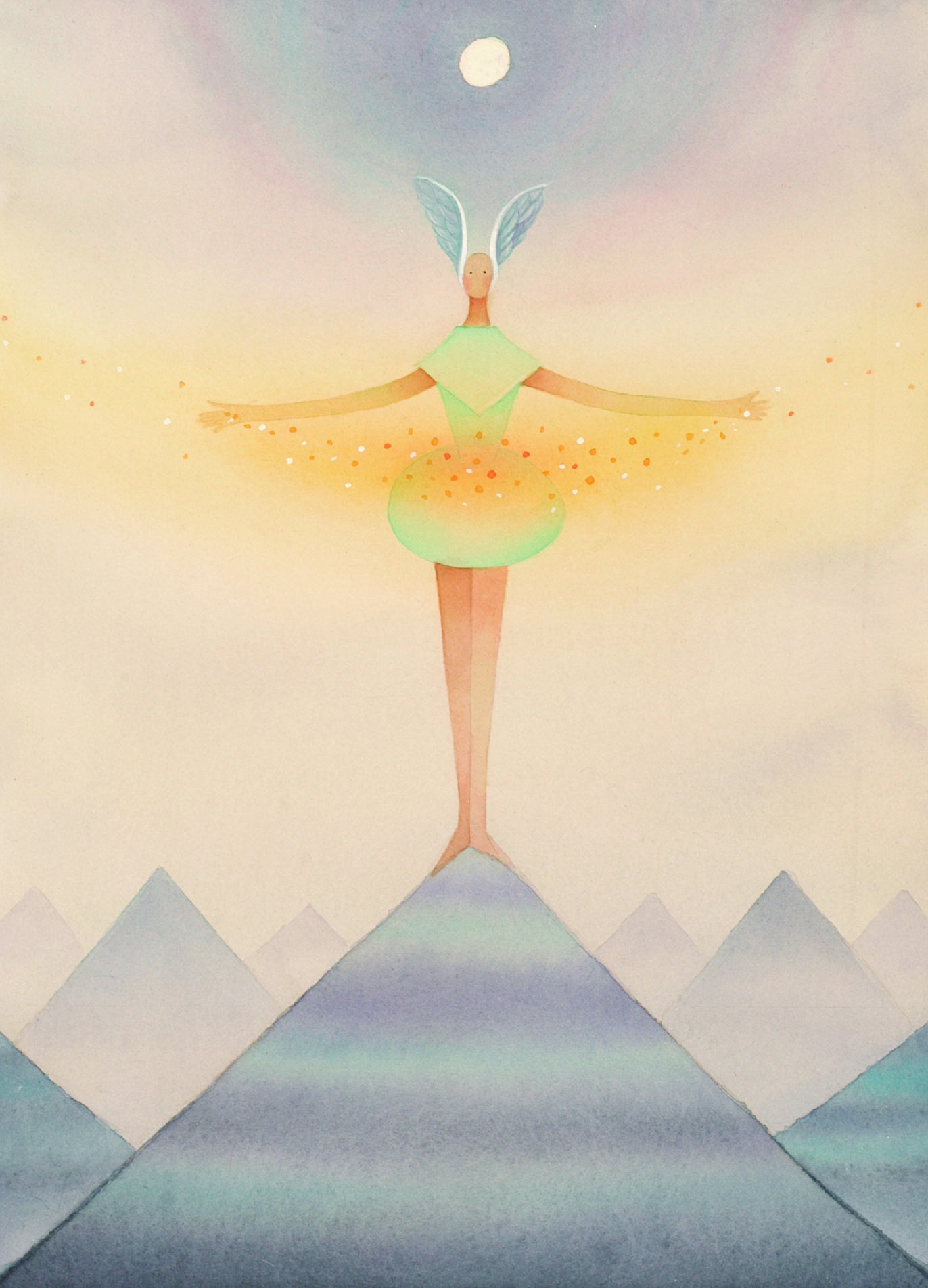 月の開閉　(透明水彩・ジグレー版画）