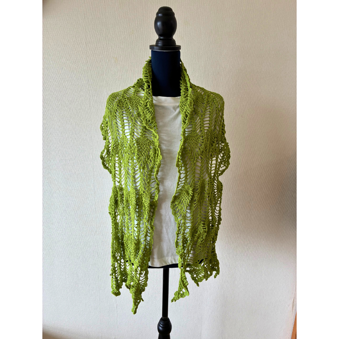 【再販】ピスタチオグリーンのパイナップル編みショール〜ご注文いただいてからのお作りとなります〜