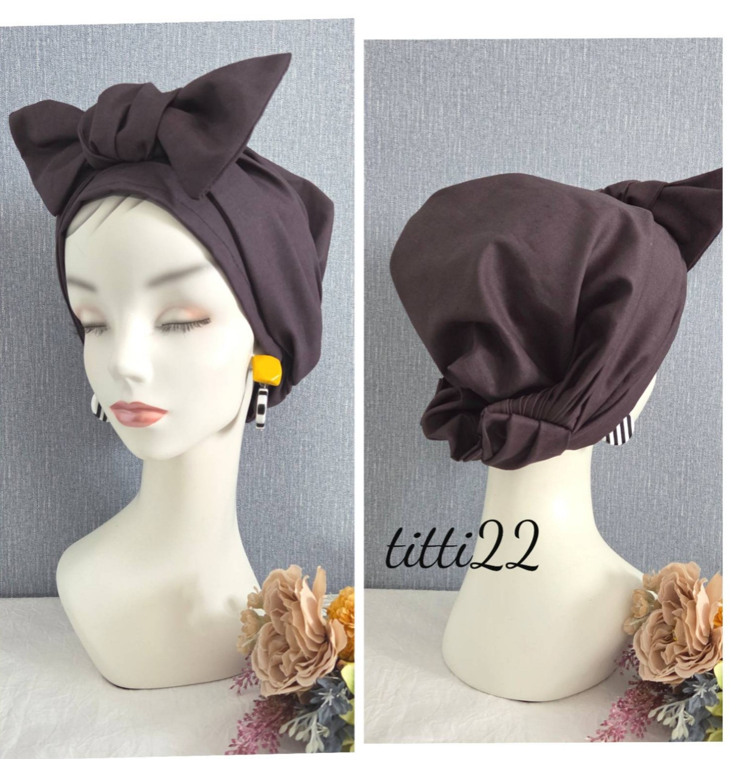 再販【パン屋さんのカフェ帽子 ダークグレー】帽子にもなるヘアターバン