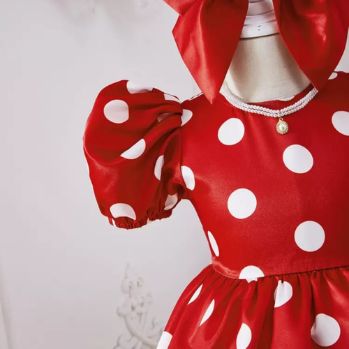 子供ドレス》子供服/お揃いコーデ/コスプレ/赤/ドット柄/水玉/リボン