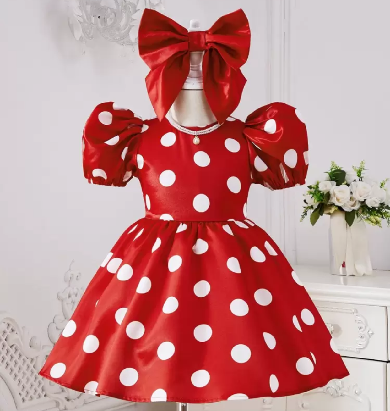 【アンティ】ドール　赤ちゃん　ドレス　服　水玉　ドット