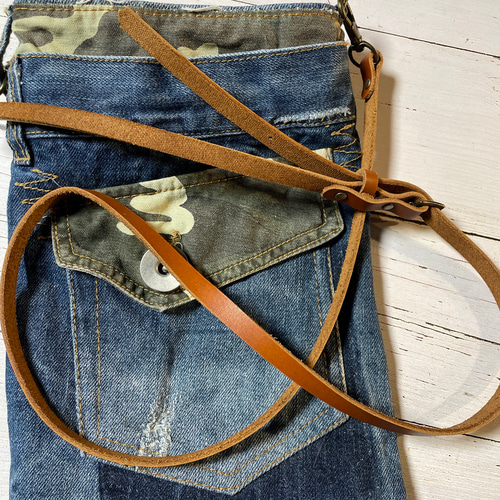 デニムリメイク迷彩スマホショルダーバッグサコッシュbag-0003 スマホ