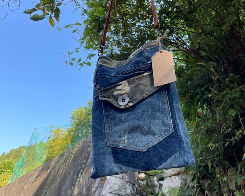 デニムリメイク迷彩スマホショルダーバッグサコッシュbag-0003 スマホ