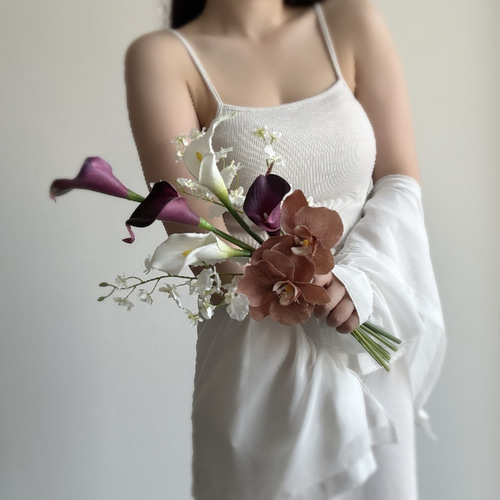 バーガンディ ブラウン ホワイト系 アーティフィシャルフラワーブーケ