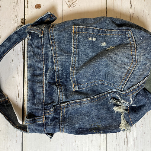 充実の品 リメイクデニムバッグ 渋ブルー和柄パッチbag-0004 トートバッグ バッグ
