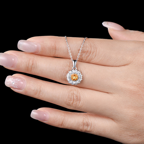 ひまわりペンダント 11月の誕生石 天然シトリンネックレス K10イエロー