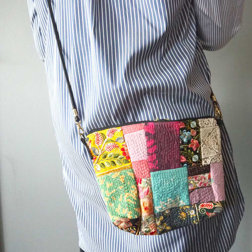 インド布と刺繍リボンの彩りパッチワークバッグ ポシェット Floopa
