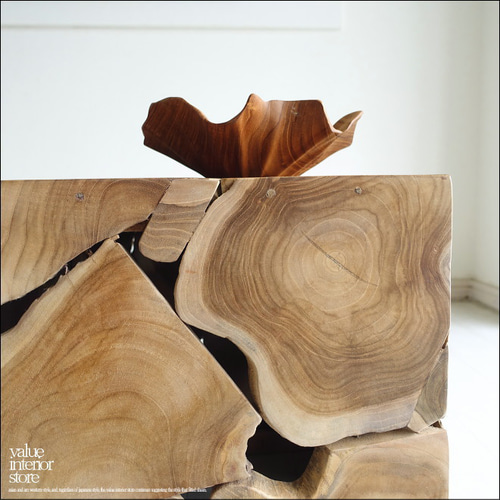 無垢 チークブロックスツールN 40x40cm