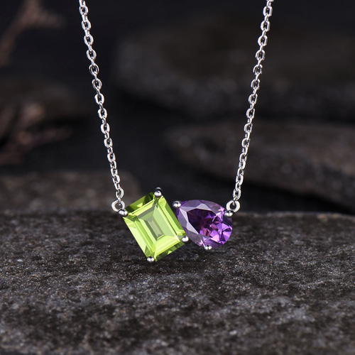 8月の誕生石 天然ペリドットネックレス 2月の誕生石 天然アメジスト