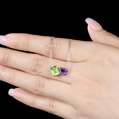 8月の誕生石 天然ペリドットネックレス 2月の誕生石 天然アメジスト