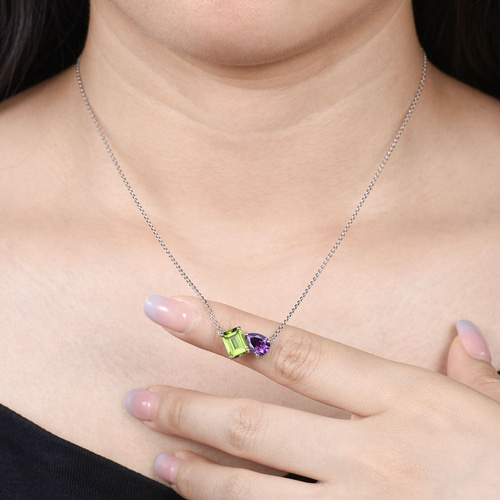 8月の誕生石 天然ペリドットネックレス 2月の誕生石 天然アメジスト