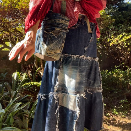 専用！デニムパッチワークＸジャージ☆ロングスカート☆ダメージたデニム 専用！デニムパッチワークXジャージ☆ロングスカート☆ダメージたデニム