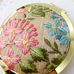 【選べるミニ巾着袋付き】インド刺繍リボンのプッシュ式コンパクトミラー　アジサイ【紫陽花2025】 11枚目の画像