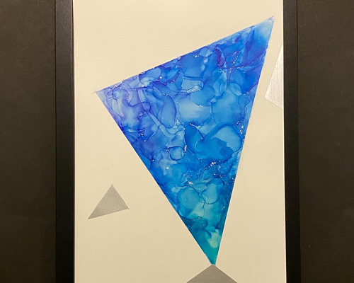 No.76 アルコールインクアート 原画 A4サイズ 絵 青 緑 紫 シルバー