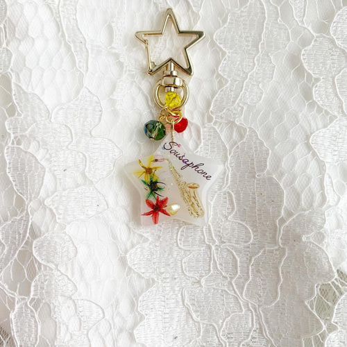 【2445】オーボエ 星型キーホルダー 星型カラビナ ブルーの万華鏡紫陽花 星型 ナスカン メタリック カラフル 金具 アクセサリーパーツ