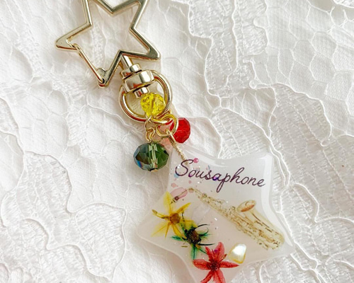 【2445】オーボエ 星型キーホルダー 星型カラビナ ブルーの万華鏡紫陽花 field work 懐中時計 カラビナウォッチ 推し活 チャーム付き 推し