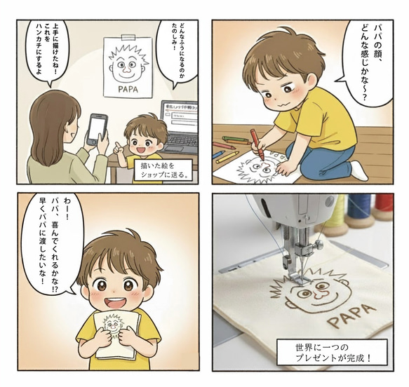 子供の絵 子どもの絵 似顔絵 帽子 キャップ オリジナル オーダー 刺繍 孫 祖父 カスタム gp-cap02-e 2枚目の画像