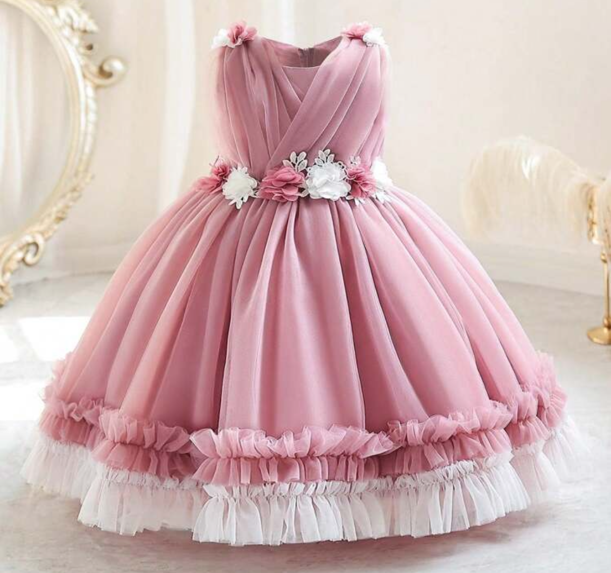 《子供ドレス》子供服/ドレス/パーティー/ピンク/花/ウェディング/結婚式
