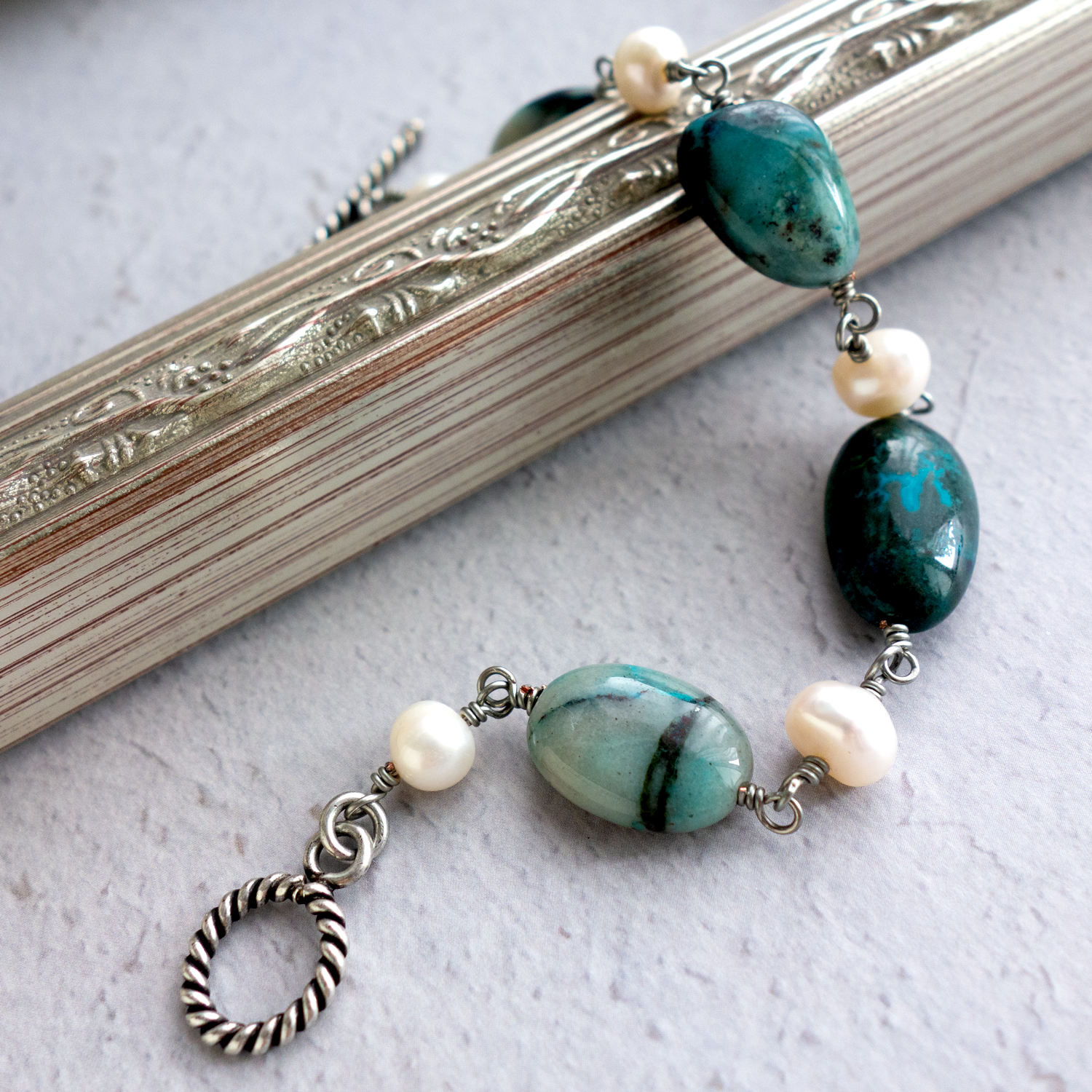 *Peacock_ピーコック／「クリソコラ」地球 *blue&greenブレスレット／ 4,510円