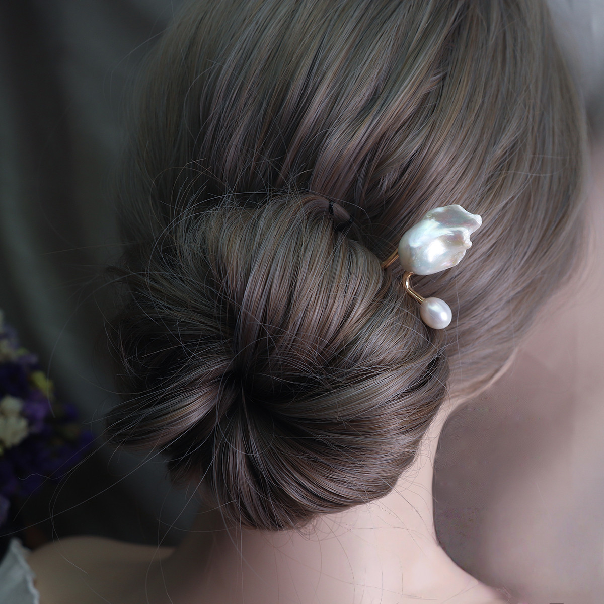 淡水バロックパールの簪 かんざし 人魚の涙 バレッタ  真珠　淡水真珠　6月誕生石　夏の誕生石