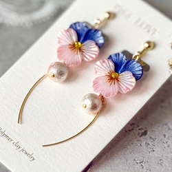 可憐な椿クリップイヤリング アシンメトリー ポリマークレイ オーブン