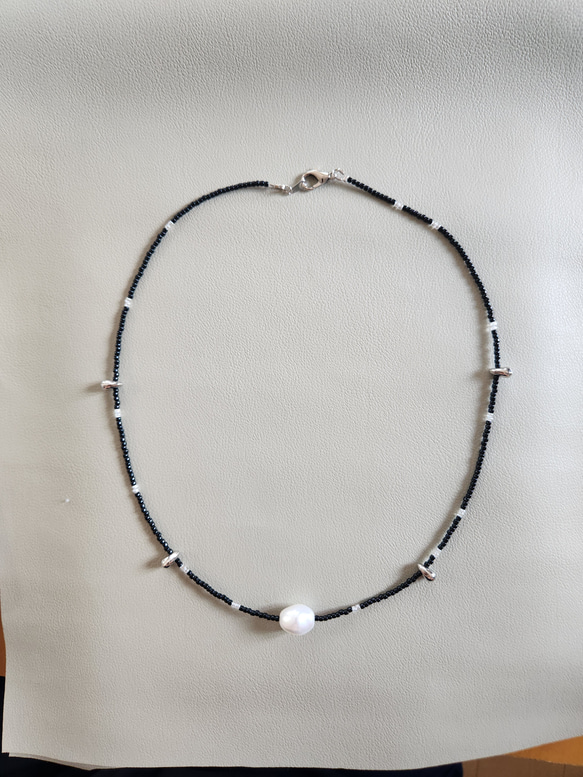 シンプルで重ねづけも◎】ブラック×パール ビーズ ネックレス 黒