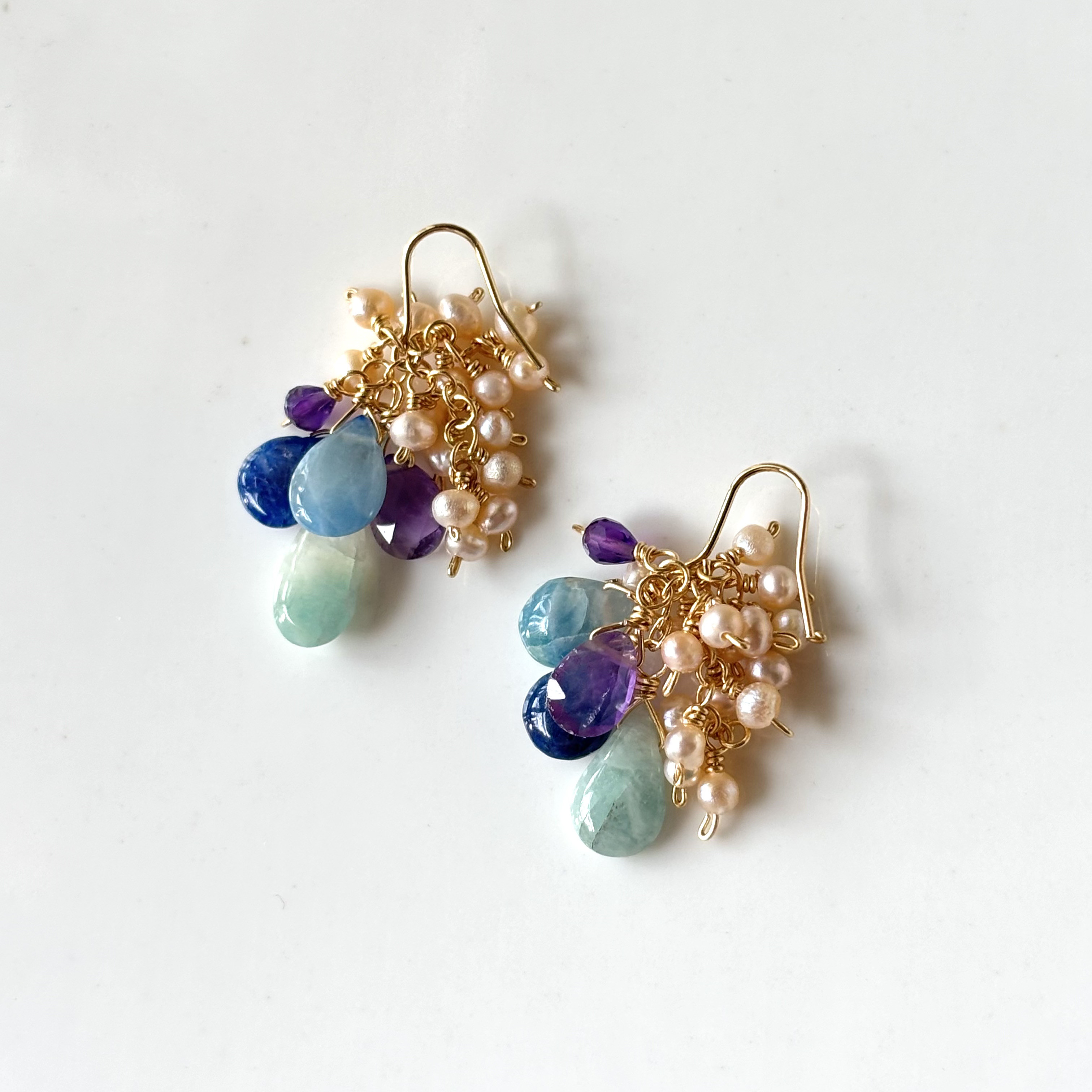 アフガナイトとパールのピアス/14kgf