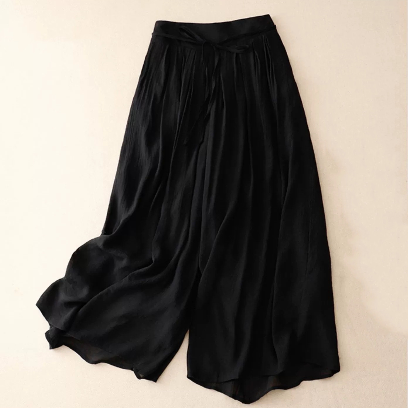 大人っぽ上品綿麻ワイドパンツ 背面ゴム 快適 こなれ感 ストレッチ ルーズ イージー