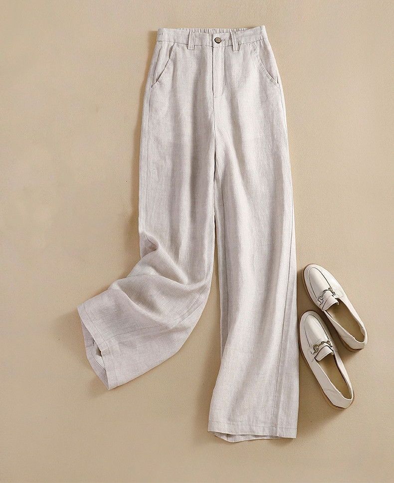 大人っぽ上品綿麻ワイドパンツ 背面ゴム 快適 こなれ感 ストレッチ ルーズ イージー