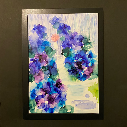 No.78 アルコールインクアート 原画 A4サイズ 絵 紫陽花 風景