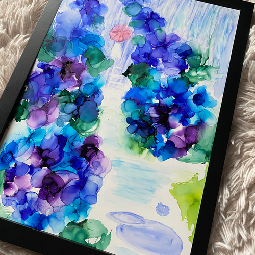 アート原画〈水と戯れる2〉ポストカードサイズ．アルコール