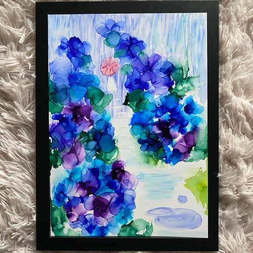 アルコールインクアート 原画 アルコールインクアート 原画 A4 Blue Flower その他アート cere
