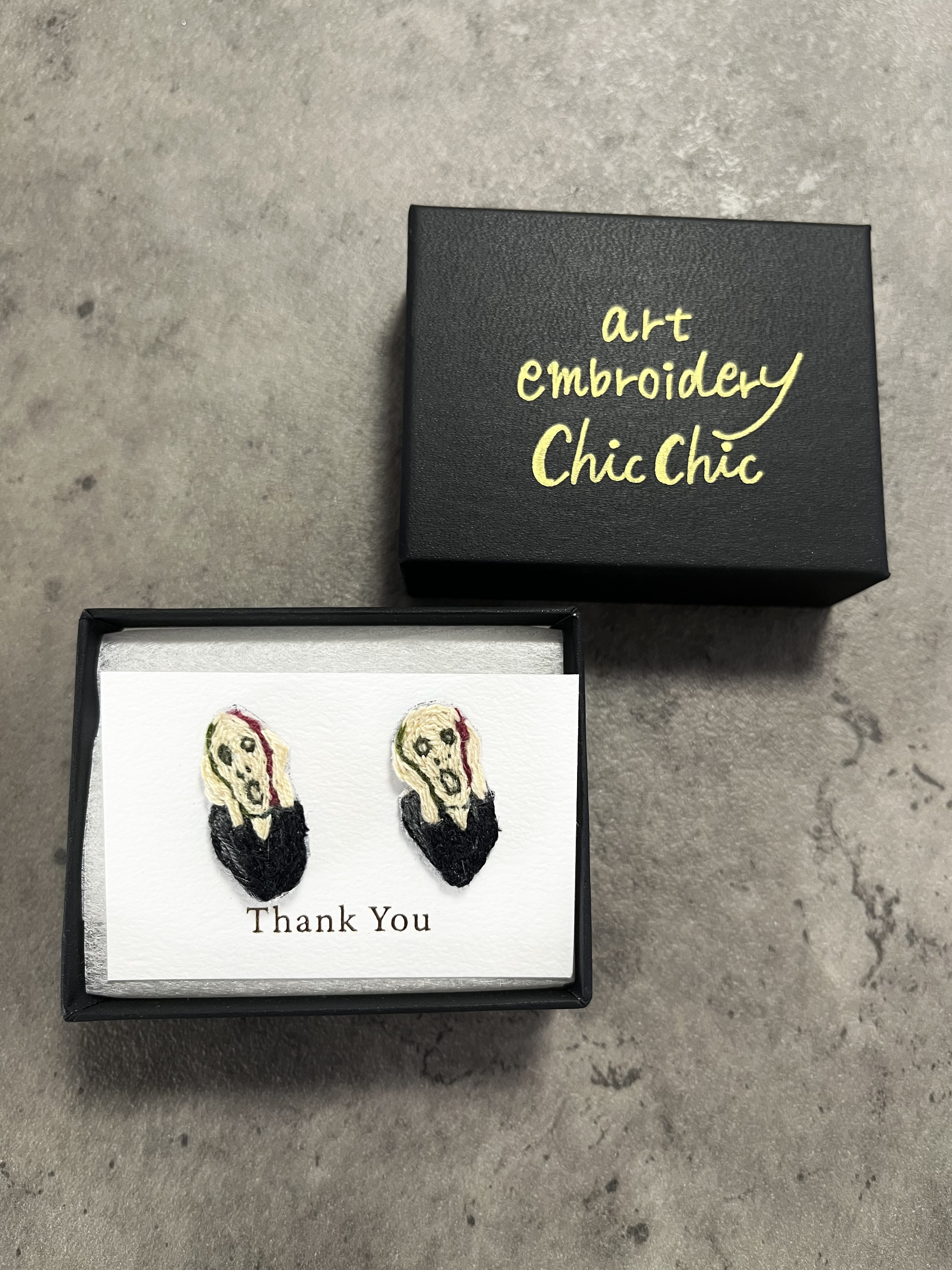 刺繍ピアス　絵画　ムンクの叫び