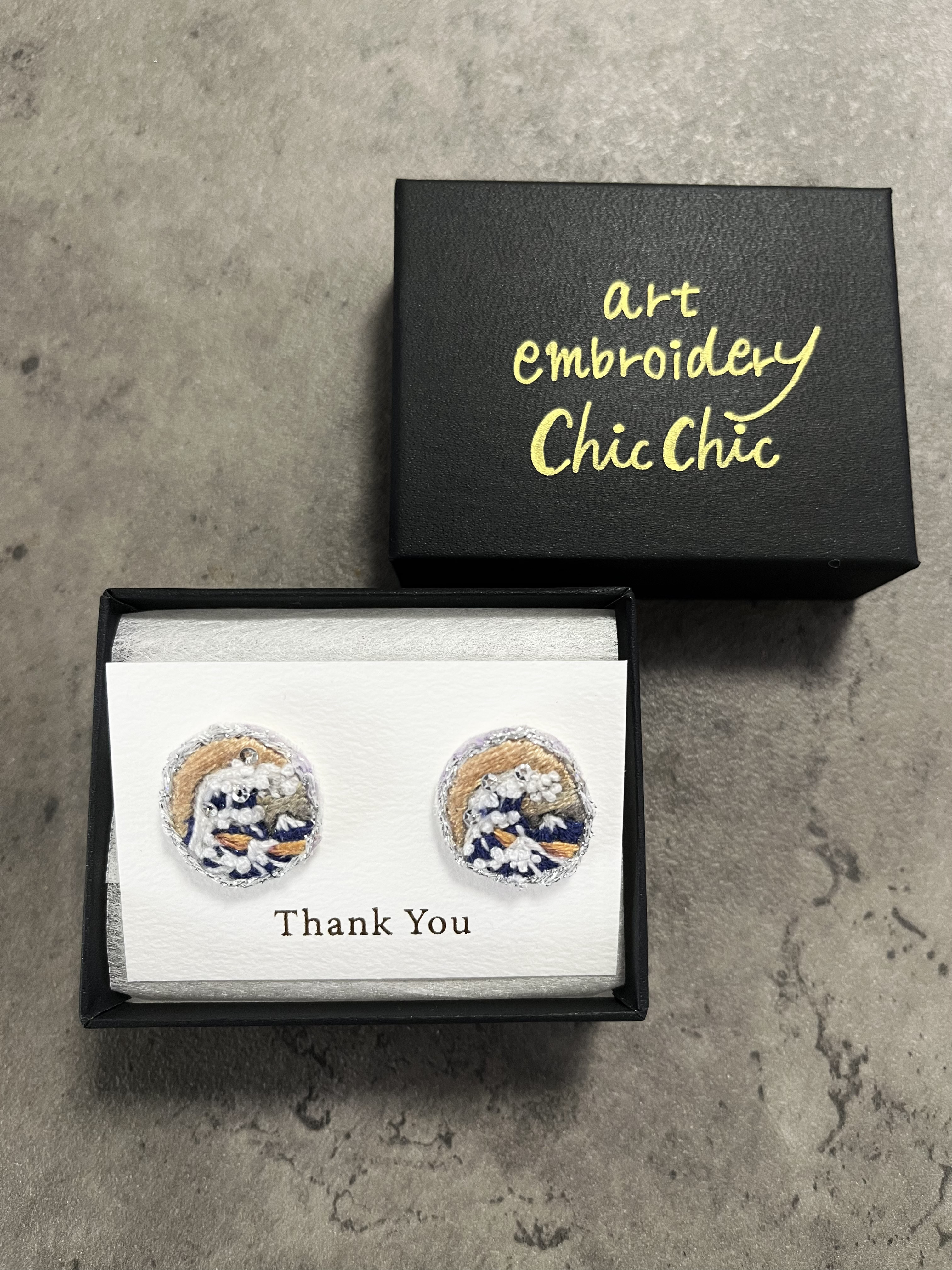 刺繍ピアス　絵画　富嶽三十六景